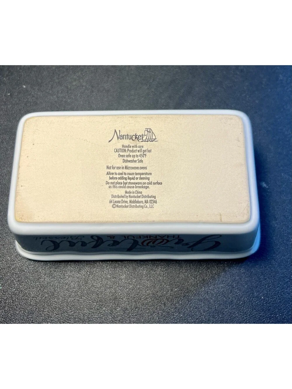 Nantucket Grateful Thankful Blessed Stoneware Mini Loaf Baker, 6.5x3.5x2”